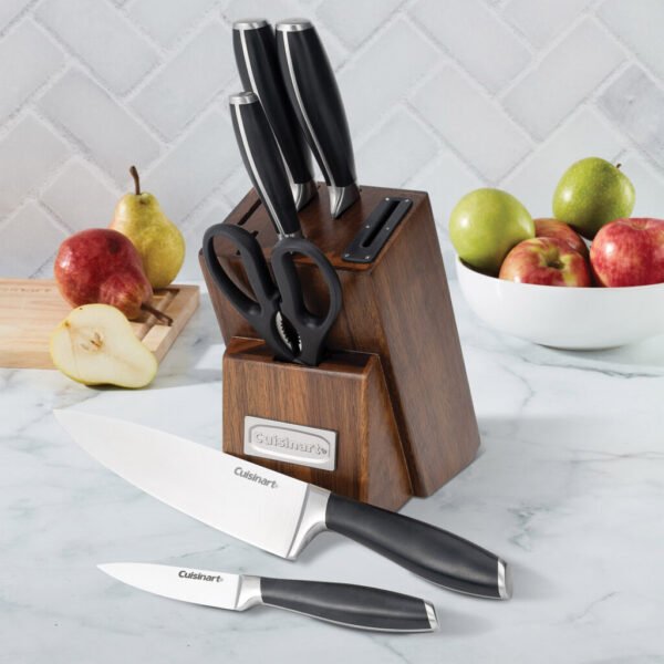 Cuisinart 7-piece Acacia Knife Block Set with Built-In Sharpener