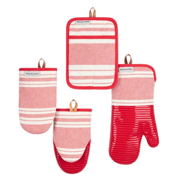 KitchenAid Vintage Stripe Pot Holder and Oven Mitt Set, 4-pack